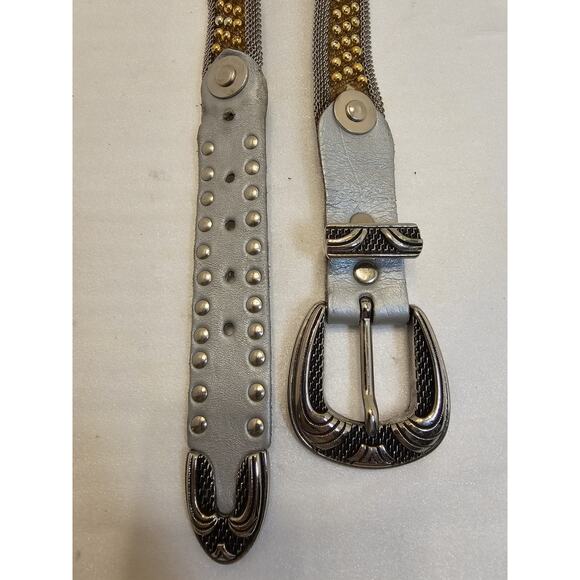 Vintage‎ USMECO Silver Woven Mesh Metal Braided Studded Leather Belt w/gold Bead - Picture 11 of 14